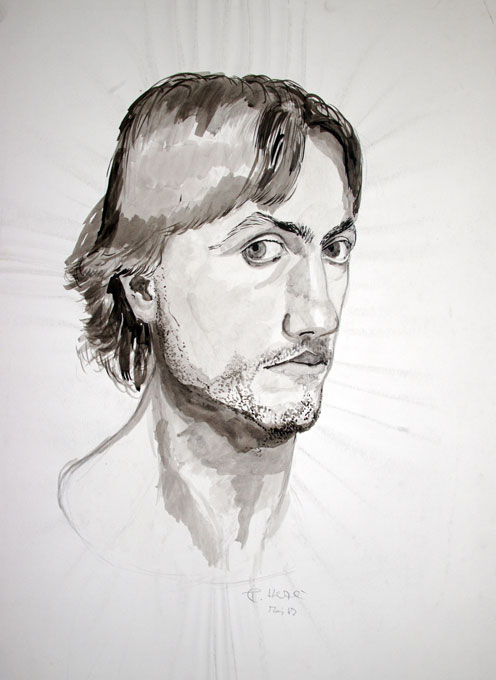 Selbstportrait, Tusche